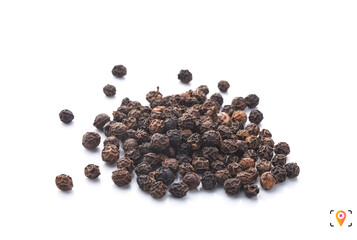 Black pepper isolated on white background.