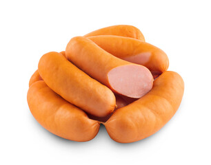 Fresh sausages with one cuted isolated on white background