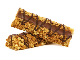 Chocolate cereal bars isolated on white