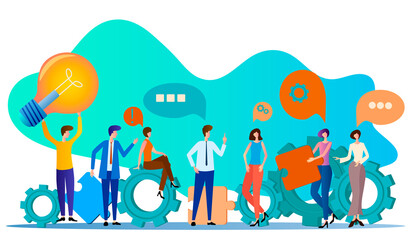 Teamwork.Business people work together.The concept of teamwork and collaboration.Flat vector illustration.