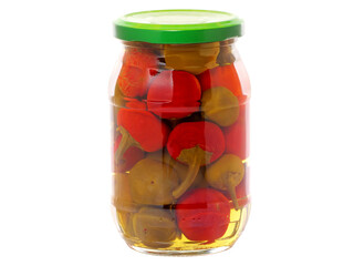 Jar of canned Cherry Peppers isolated on white