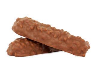 Crispy chocolate bar isolated on white