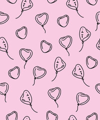 Valentines hearts balloons flying on pink sky background. love seamless pattern for Happy Mother's or Valentine's Day greeting card design. Symbol of relationships, feelings, souls, icon love