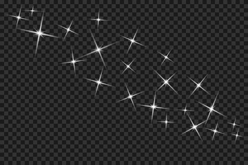 Lights sparkles isolated. Vector illustration of glowing lens flares and sparks.