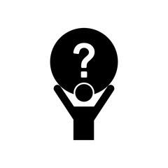 pictogram person holding up a question mark icon, silhouette style