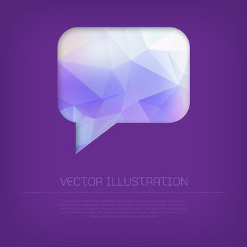 vector purple speech bubble cutout, with low poly background