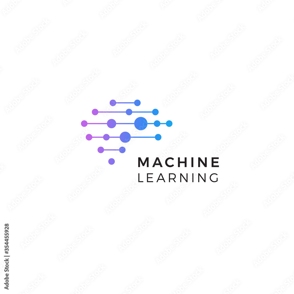 Leinwandbilder machine learning logo. neurons connections, synapses emblem. neural network. isolated human brain ic