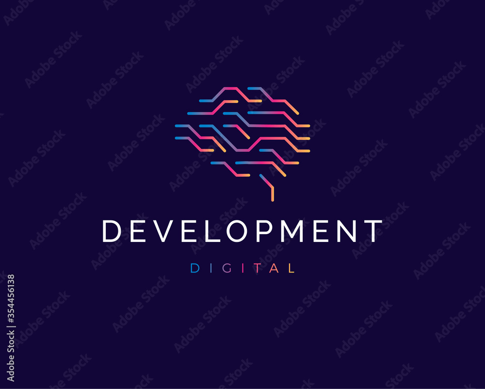 Poster science innovation and technical development icon. human brain logo. artificial intelligence enginee