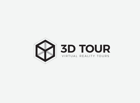 3D Room,house,flat,apartment Tour Logo. VR Vision Attraction Emblem. Virtual Reality Journey, Landscape Panoramic View Icon. Isolated Interior Visualization Vector Illustration