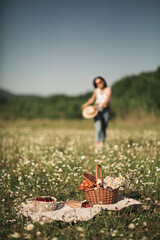 young woman on a picnic