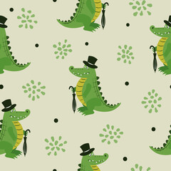 Seamless cartoon crocodile pattern. Baby print, kids design.