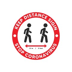 Keep safe distance vector ,Warning sign sticker reminding the importance of keeping the 1.5 m distance between people to protect from Coronavirus , Vector illustration flat
