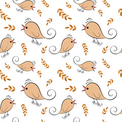Vector seamless pattern with funny cute birds.