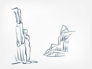 cliff vector ink illustration sketch japanese chinese style line art design view traditional