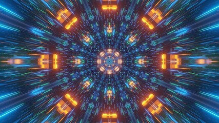 3D rendering of an abstract illustration of geometric shapes with colorful neon lights © Tunnelmotions/Wirestock