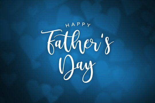 Happy Father's Day Cursive Text With Blurred Blue Hearts Background