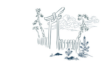 goal card nature landscape view landscape card vector sketch illustration japanese chinese oriental line art