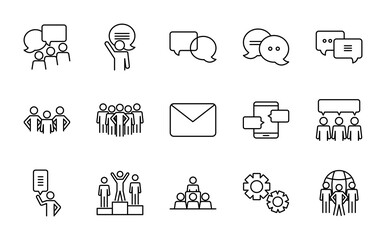 envelope and pictogram people icon set, line style