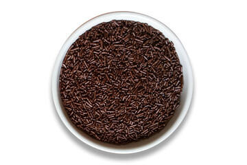 Chocolate granulated brigadeiro. Isolated on white background.