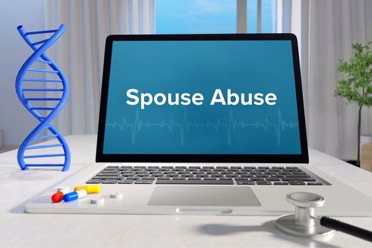 Spouse Abuse. Medicine/healthcare. Computer In The Office Of A Surgery. Text On Screen. Laptop Of A Doctor. Science/health