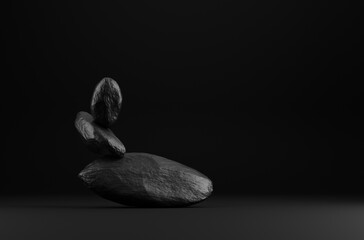 Stone podium product on black background. 3d rendering