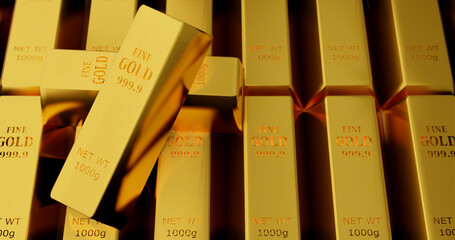 Commerce investment in pure gold bars ingot, the weight of 1000 grams. Concept of stock exchange market investment business banking and financial storage wealth and reserve of success.3d rendering.