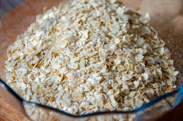 close up on a glass bowl filled with oatmeal