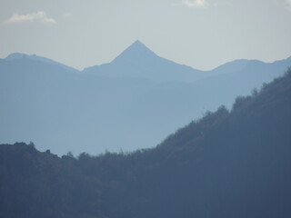 mountains in the fog