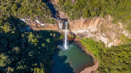 Cascata do Chuvisqueiro - Riozinho - RS. Aerial view of the beautiful waterfall of Chuvisqueiro in Riozinho, Rio Grande do Sul, Brazil