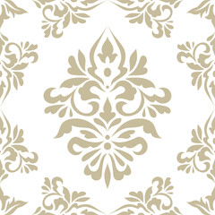 Fototapeta premium Vector vintage seamless floral damask pattern for wedding invitation or vintage abstract background. Elegance white and gold texture