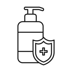 soap bottle and medical shield icon, line style