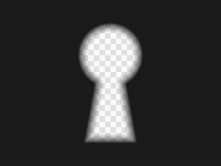 Keyhole with shadow dark background. Vector overlay element. Template.