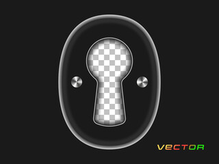 Keyhole on metal fasteners with a through hole with a shadow. Vector overlay Template. Illustration on an isolated transparent background.