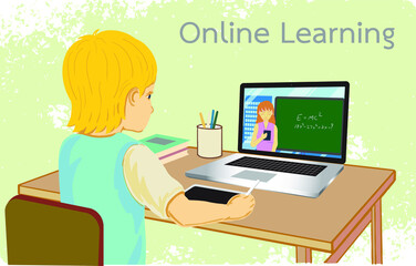 Young student watching lesson online and studying from home. E-learning or Online learning education at home New lifestyle of People, New normal concept. 