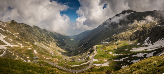 mountain view of winding transfagarsan roads