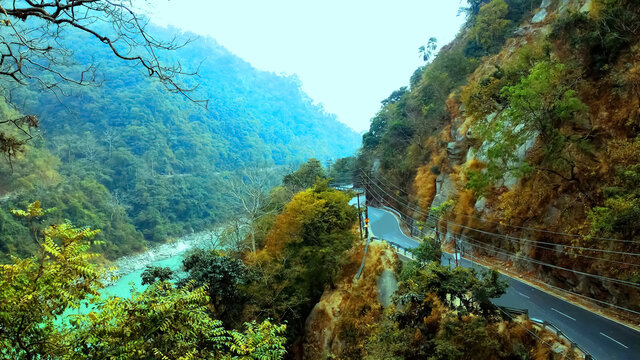 The beautiful mountain and road side view, mountain road way, siliguri tourism, Sevoke siliguri, Indian city tour, road besides mountain