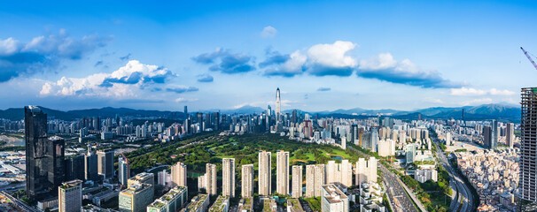 Obraz na płótnie Canvas Skyline of high-rise urban skyline in Nanshan District, Shenzhen, China under clear sky