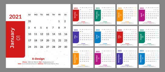 Calendar 2021 design template for use multipurpose business