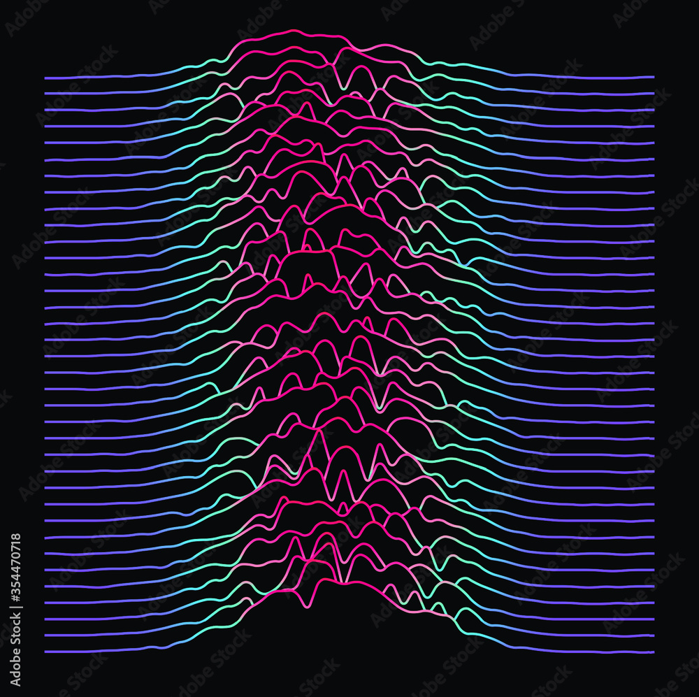 Aufkleber Generative art and data visualization of Simplex or Perlin noise function. Vaporwave and synthwave style vector illustration.