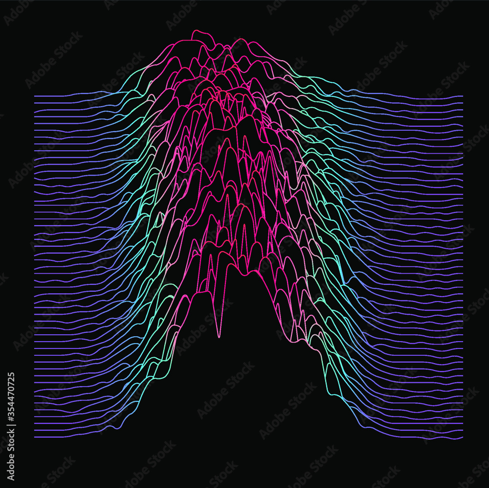 Aufkleber Generative art and data visualization of Simplex or Perlin noise function. Vaporwave and synthwave style vector illustration.