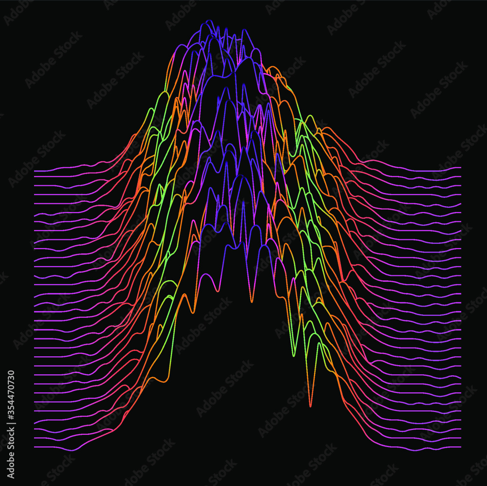 Fototapete Generative art and data visualization of Simplex or Perlin noise function. Vaporwave and synthwave style vector illustration.