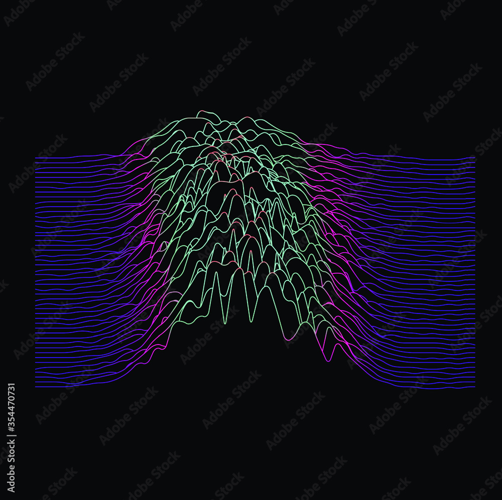 Fototapete Generative art and data visualization of Simplex or Perlin noise function. Vaporwave and synthwave style vector illustration.