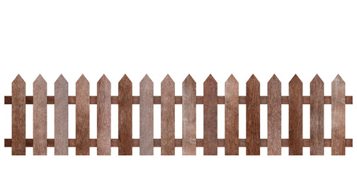 Wooden fence isolated on white background with parallel plank old. Object with clipping path