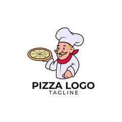 Simple minimalist flat design pizza chef mascot logo design vector template 