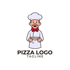 Simple minimalist flat design pizza chef mascot logo design vector template 