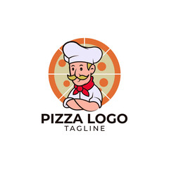 Simple minimalist flat design pizza chef mascot logo design vector template 