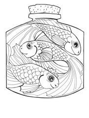 gold fish in glass drawing for kids