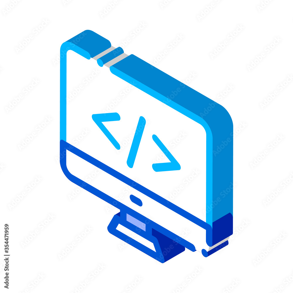 Poster coding computer monitor vector isometric sign. color isolated symbol illustration