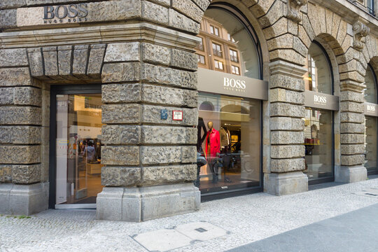 BERLIN - AUGUST 03, 2013: Hugo Boss boutique at Friedrichstrasse. Hugo Boss AG is a German luxury fashion and style house.