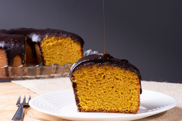 Brazilian carrot cake with chocolate topping.